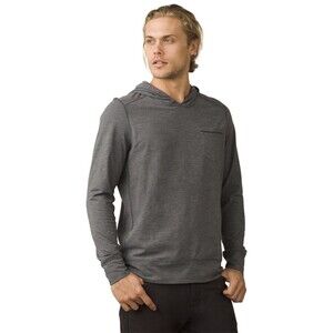 prAna Men L Pacer Pullover Hoodie Gray Stretch Lightweight UV Protection Hiking